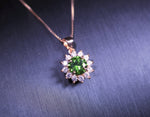 High Quality Green Peridot Pendant - Rose Gold Over Sterling Silver Tiny Lab Peridot - Sunflower Princess Diana Style, Peridot Necklace