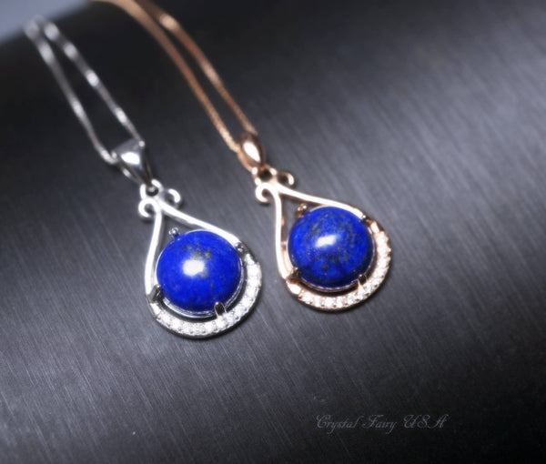 Teardrop Lapis Lazuli Necklace, Rose Gold Lapis Necklace, 925 Sterling Silver Natural Lapis Lazuli Pendant, Simple Single Lapis Jewelry