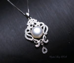 Bridal Genuine Pearl Necklace - 18KGP @ Sterling Silver - Natural Freshwater Gemstone Tassel White Pearl Pendant Jewelry #706