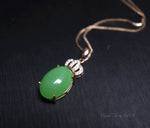 Emerald Jade Necklace - Rose Gold coated Sterling Silver Crown Pendant - Green Jade Jewelry #614