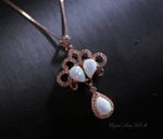 Rose Gold Opal Necklace - Fire White Opal Tassel Necklace - Wedding Bridal Pendant, Phoenix Jewelry Synthetic Fire Opal Flower #532