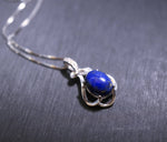 Dainy Lapis Lazuli Necklace Sterling Silver - Leaf Flower Lapis Lazuli Pendant Chakra Healing