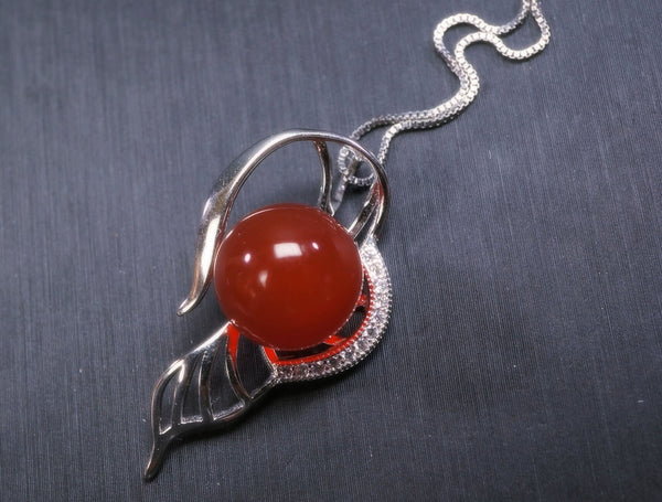 Sterling Silver Red Carnelian Necklace 925 Silver Flower Leaf Red Stone Energy Red Carnelian Jewelry #352