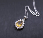 Citrine Necklace - Solitaire Yellow Gemstone 925 sterling silver teardrop pear Natural Citrine pendant #358