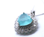 Heart Blue Paraiba Tourmaline Necklace double halo Heart Halo Blue Gemstone Pendant Jewelry #256