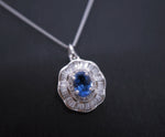 Blue Sapphire Gemstone Lotus Necklace - 18KGP @ Sterling Silver - Blue Sapphire Pendant Jewelry #451