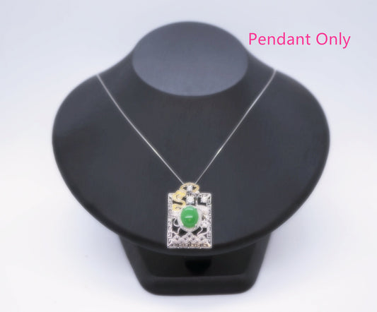 Large Luxury Green Jade Necklace Full Sterling Silver Made 1076