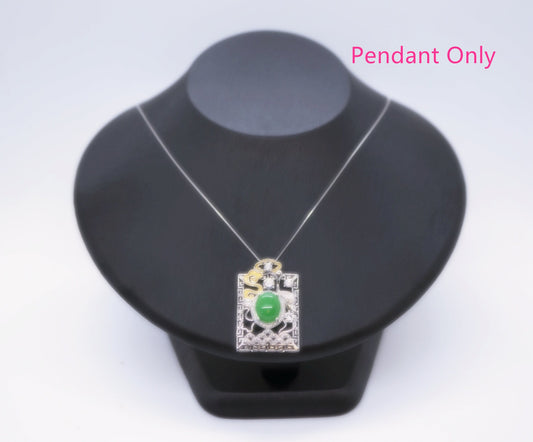 Large Luxury Green Jade Necklace Full Sterling Silver Made 1076