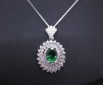 Triple Gemstone Halo Emerald Necklace - 18KGP @ Sterling Silver - Oval Cut 1.5 CT Green Emerald Pendant #713