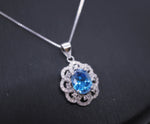 Blue Topaz Necklace - Gemstone Flower Of Life Pendant - 18KGP @ Sterling Silver 2 CT Oval Cut Blue Topaz Pendant - November Birthstone #368
