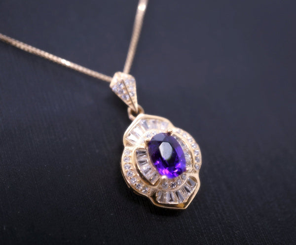 Amethyst Necklace - Rose Gold Sterling Silver - Lotus Amethyst Pendant - February Birthstone - Purple Gemstone Jewelry #615