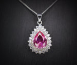 Pink Tourmaline Necklace - Gemstone Teardrop Halo Double Circle Pink Tourmaline Pendant Jewelry #374