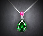 Teardrop Diopside Necklace Sterling Silver 5 CT Green Pendant 18k White Gold Plated Tiny Pear Ruby Jewelry May Birthstone #778