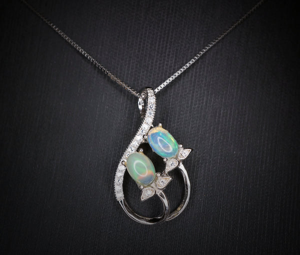 Genuine Ethiopian Fire Opal Necklace - Sterling Silver Leaf Dainty Opal October Birthstone Necklace #433