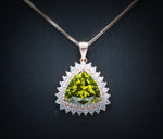 Large Triangle Green Peridot Necklace - Rose Gold Coated Sterling Silver High Quality Trillion Cut 8 CT Peridot Pendant #727