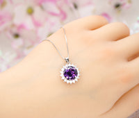 Created Amethyst Necklace - Round Princess Diana Solitaire Amethyst Jewelry - February Birthstone - Large Synthetic Amethyst Pendant 070
