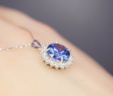 10mm 3 ct Tanzanite Necklace - Princess Diana Sunflower Simple Solitaire Halo - Lab Created Energic Blue Tanzanite Pendant #505
