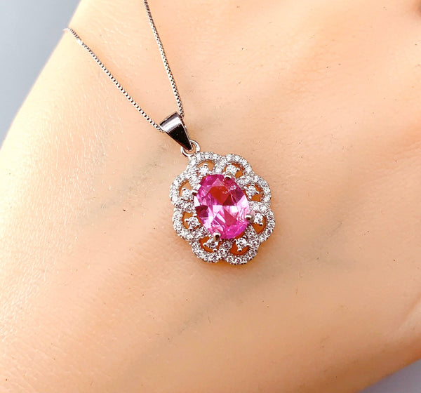 Pink Tourmaline Necklace - Sterling Silver Royal Flower of Life Necklace - 2 CT Pink TTourmaline Jewelry #381