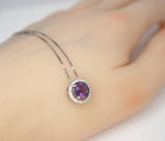 Tiny natural Amethyst Choker Sterling Silver Round Circle Natural Genuine Amethyst Necklace