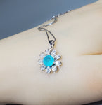 Blue Paraiba Necklace 925 Sterling Silver Sunflower pendant Blue Gemstone Jewelry Box Chain 18kgp 014