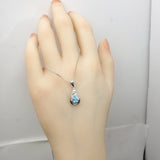 Tiny Teardrop Aquamarine Necklace Sterling Silver - March Birthstone - Cubic Zirconia Pendant 102