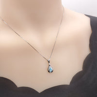 Tiny Teardrop Aquamarine Necklace Sterling Silver - March Birthstone - Cubic Zirconia Pendant 102