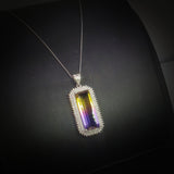 Created Ametrine Necklace - Sterling Silver Long Rectangle Amethyst Large Cubic Zirconia Necklace #865
