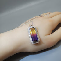 Created Ametrine Necklace - Sterling Silver Long Rectangle Amethyst Large Cubic Zirconia Necklace #865