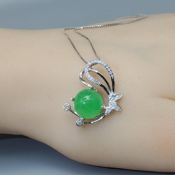 Green Jade Necklace - Sterling Silver Gemstone Butterfly Pendant 18KGP Jade Jewelry #450