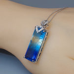 Blue Tourmaline Necklace Sterling Silver Rectangle Unique Design Aquamarine Style Blue Gemstone Jewelry #988