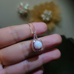 Rose Gold Opal Necklace - Square White Opal Pendant - Rose Gold Coated Sterling Silver Box Opal Jewelry