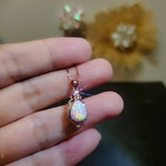 Rose Gold Fire Opal Necklace Sterling Silver Teardrop Tiny White Opal Pendant Solid 18kgp 074