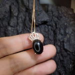 Black Onyx Necklace - Rose Gold Royal Crown Necklace - High Energy Frequency Protective Oval Natural Genuine Black Onyx Pendant #645