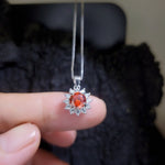 Tiny Sunstone Necklace - Sterling Silver Tangerine Sapphire Red Orange Spessartite Garnet Necklace - Princess Diana Style Sunflower 013