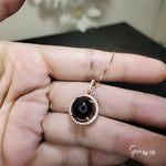 Solitaire Black Onyx Necklace , Classic 4 CT Natural Genuine Onyx Pendant - 18KGP @ Sterling Silver - Black Gemstone Protective Stone #159