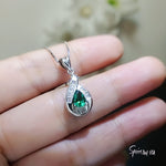 Tiny Teardrop Emerald Necklace - 18KGP @ Sterling Silver - Gemstone Halo Simple Class Minimalist Emerald Pendant #251