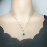 8mm Round Aquamarine Necklace Sterling Silver 2ct Teardrop Style White Gold plated March Birthstone #335