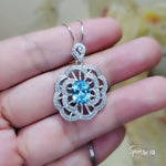 Large Peony Aquamarine Necklace - Full Sterling Silver 2.1 CT Blue Aquamarine Pendant - White Gold plated Gemstone Flower Jewelry #553