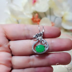 Money Pouch Emerald Jade Necklace - 18KGP @ Sterling Silver - Green Jade Pendant #323