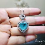 Large Heart Blue Paraiba Tourmaline Necklace - 7 CT Blue Gemstone Jewelry - White Gold Sterling Silver Royal Crown Jewelry #799