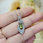 Genuine Green Peridot Necklace - 18KGP @Sterling Silver - Pear Cut Minimalist Peridot Pendant Diamond Butterfly Style August Birthstone #484