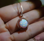 Opal Necklace - Rose Gold Coated Sterling Silver White Opal Pendant, Wedding Bridal Necklace #165