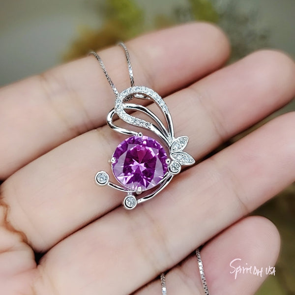 Pink Tourmaline Necklace - 18KGP @ Sterling Silver Butterfly Necklace #554