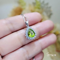 Genuine Teardrop Green Peridot Necklace Diamond Halo Pear Natural 2 CT Green Peridot Pendant Sterling Silver White Gold Plated Solitaire 390