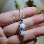 Cat Opal necklace - Gemstone Kitty Cat Opal Pendant 18KGP @ Sterling Silver - Pet Cat lover gift Kitten Jewelry #210