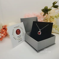 Spessartite Garnet Necklace 5CT Large Square Garnet Pendant - 18kgp Sterling Silver Solitaire Red Orange Garnet Jewelry lab created gem #441