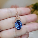Large Oval Blue Tanzanite Necklace Gemstone Crown 6 CT Energic Tanzanite Pendant Sterling Silver Rose Gold Coated #812