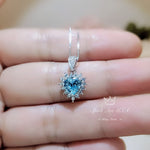 Tiny Blue Aquamarine Necklace, Gemstone Heart Sky Blue Gemstone Pendant , Sterling Silver White Gold plated Tiny Aquamarine Jewelry 057