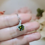 2.2 CT Green Peridot Necklace Gemstone Knot Pendant - Simple Bowknot Lab Created Deep Green Gemstone 18k @ Sterling Silver Minimalist 058