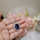 Large Tanzanite Sterling Silver Necklace 14 ct Oval fine Cut Blue Tanzanite Pendant - Crown Pendant 18k White Gold Coated Jewelry #916